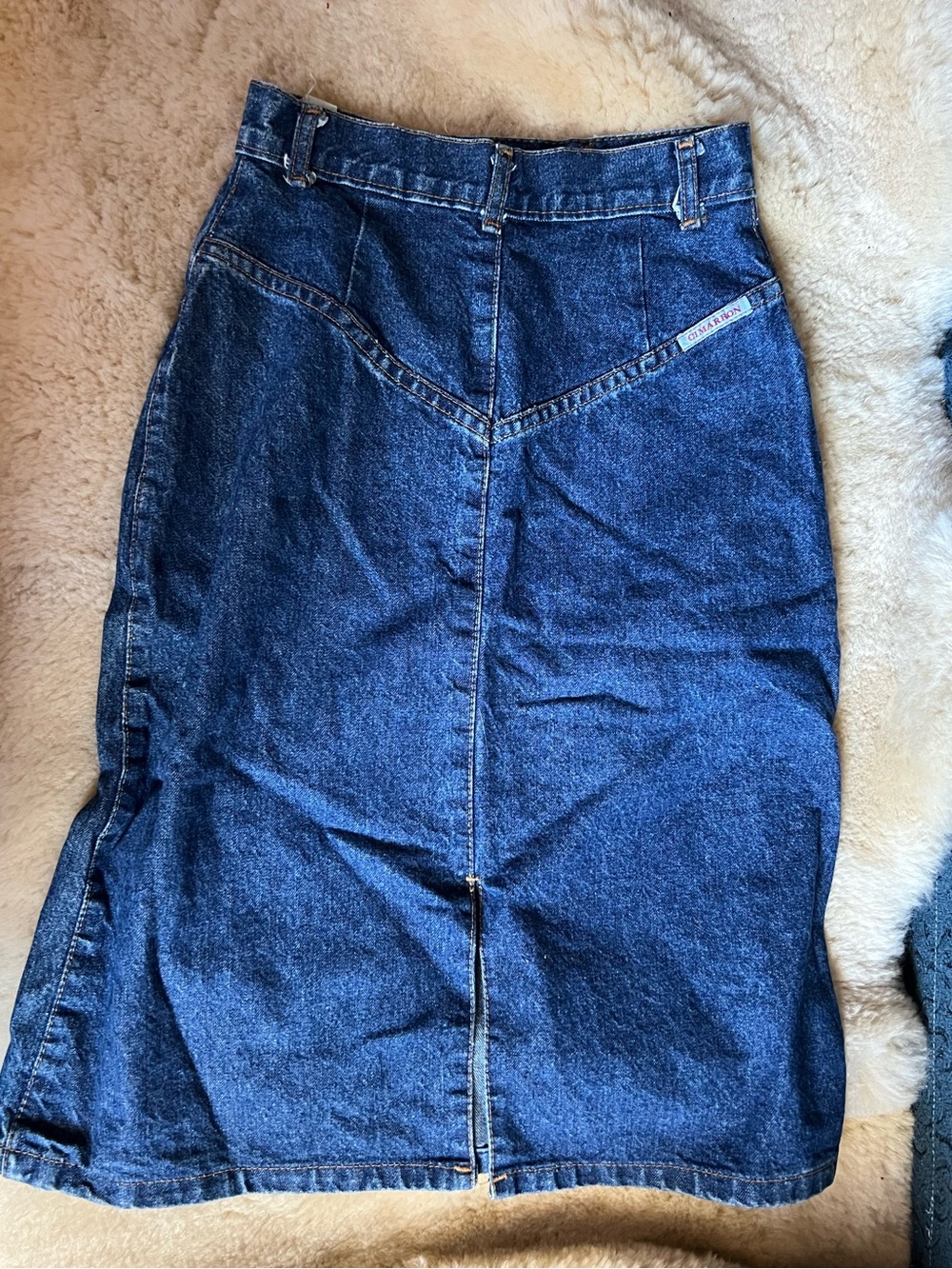 Vintage denim mid length skirt